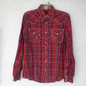 True Religion Men's Shirt Plaid Pearl-Snap Buttons Size XL Red